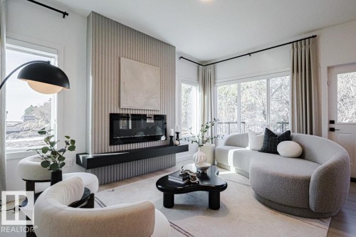 18651 19 Avenue Nw, Edmonton, AB - Indoor Photo Showing Living Room With Fireplace