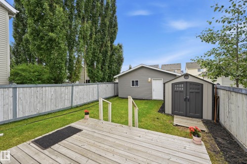 Fully fenced yard with storage shed. - 1516 76 Street Sw, Edmonton, AB - Outdoor With Deck Patio Veranda With Backyard