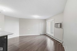 Spacious room featuring wood-finish flooring, light grey wall paint, and a textured white ceiling - 