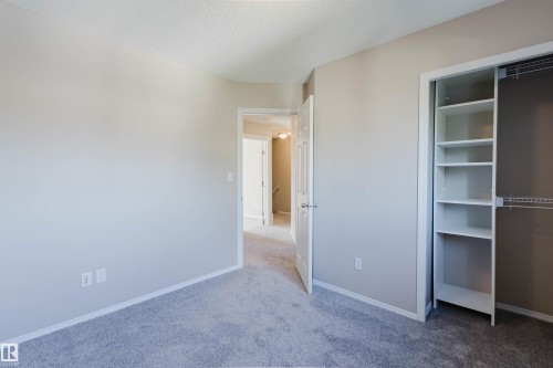Neutral-toned walls with carpet flooring, a built-in closet system with shelving, and white trim - 5887 Sutter Place Nw, Edmonton, AB - Indoor Photo Showing Other Room