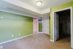 Carpeted flooring, recessed ceiling, flush mount lighting fixture, and paneled interior doors - 