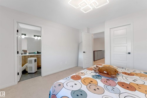 Light neutral wall finishes, carpeted flooring, and a modern ceiling light fixture - 1263 Watt Drive Sw, Edmonton, AB - Indoor