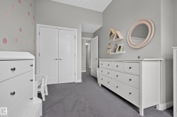 Neutral gray wall paint, textured gray carpeting, and white trim - 