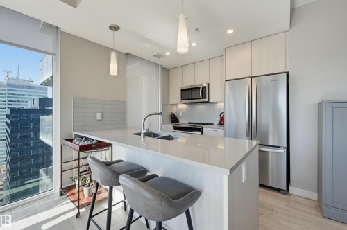 #2804 10180 103 St Nw, Edmonton, AB - Indoor Photo Showing Kitchen With Stainless Steel Kitchen With Double Sink With Upgraded Kitchen