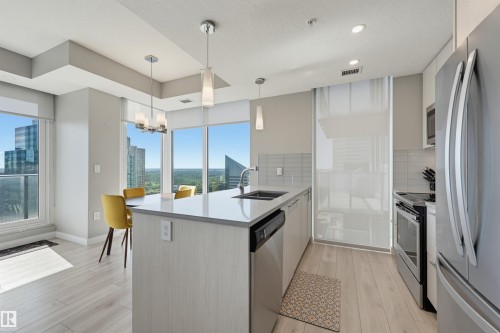 #2804 10180 103 St Nw, Edmonton, AB - Indoor Photo Showing Kitchen With Stainless Steel Kitchen With Double Sink With Upgraded Kitchen
