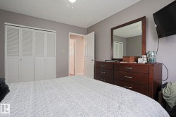 Bedroom with neutral gray wall paint - 