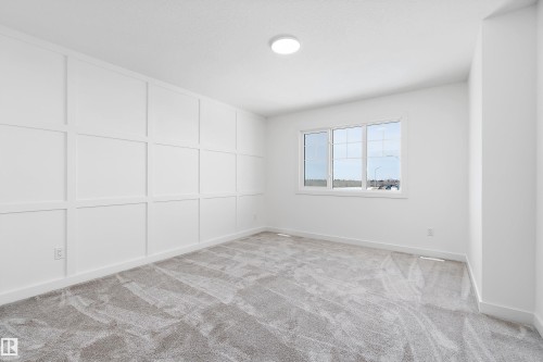 Wall paneling accent, neutral carpeting, flush-mount ceiling light, and white trim throughout - 1763 Crossbill Loop Nw, Edmonton, AB - Indoor Photo Showing Other Room