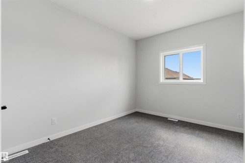 Neutral wall paint, gray carpeting, and a white-framed window - 8815 181 Avenue Nw, Edmonton, AB - Indoor Photo Showing Other Room
