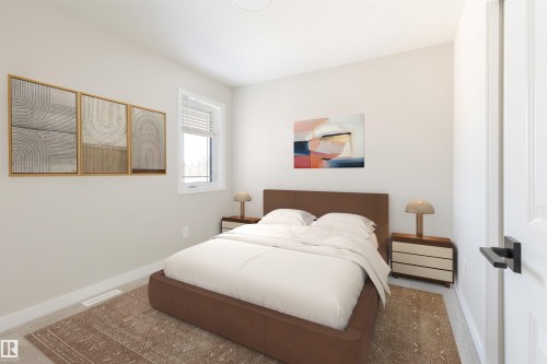 Built-in window with blinds, light gray wall paint, and light gray carpeting - 24 Clichy Close, St. Albert, AB - Indoor Photo Showing Bedroom