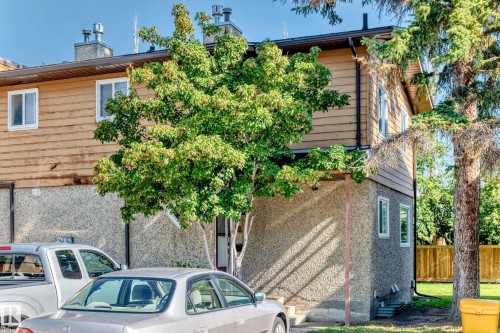 Wood-finish siding with white-framed windows - #22 3812 20 Av Nw, Edmonton, AB - Outdoor