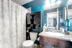 Vanity with a single basin and patterned countertop - 