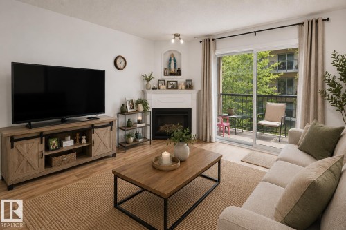 #221 279 Suder Greens Dr Nw, Edmonton, AB - Indoor Photo Showing Living Room With Fireplace