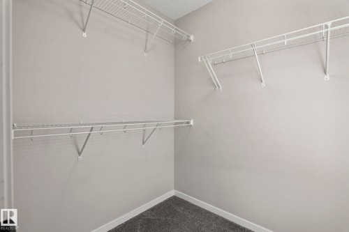 Built-in wire shelving, hanging rods, and dark gray carpeting - 5210 23 Ave Sw, Edmonton, AB - Indoor With Storage