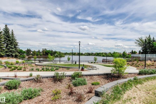 Paved pathways with structured landscaping, waterfront access, and mature surrounding trees - 11139 157 Avenue Nw, Edmonton, AB - Outdoor With View