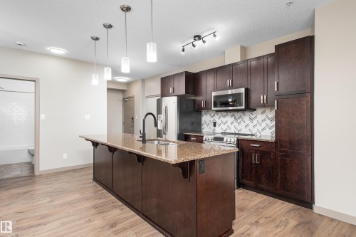 #323 320 Ambleside Link Li Sw, Edmonton, AB - Indoor Photo Showing Kitchen With Double Sink With Upgraded Kitchen