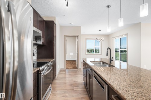 #323 320 Ambleside Link Li Sw, Edmonton, AB - Indoor Photo Showing Kitchen With Double Sink With Upgraded Kitchen