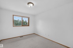 Neutral wall color, carpeted flooring, wood-framed window, and a ceiling-mounted light fixture - 