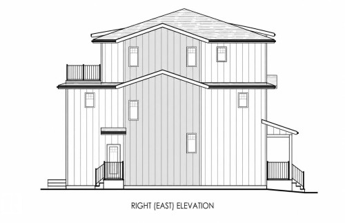 Architectural Drawing. Right (East) elevation of the property, depicting the exterior facade and structural elements - 14807 80 Avenue Nw, Edmonton, AB - Other