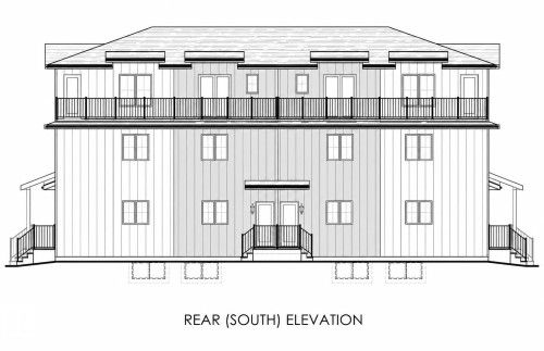 Architectural Drawing, Rear (South) Elevation. Illustrating the posterior facade of the property - 14807 80 Avenue Nw, Edmonton, AB - Other