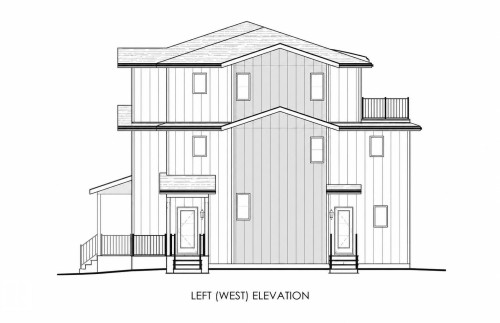 Architectural Drawing. Displaying the left (west) elevation of the property, showing exterior features and structural outlines - 14807 80 Avenue Nw, Edmonton, AB - Other