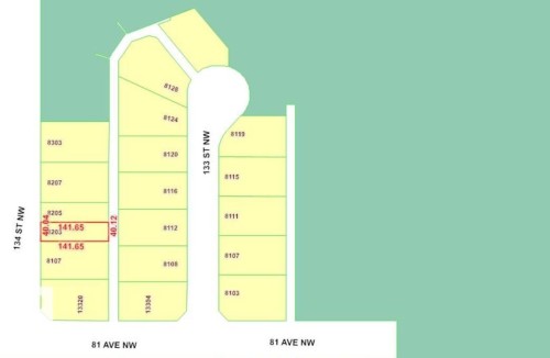 Plat Map. Illustrating the layout of properties, including lot numbers, street names, and boundary dimensions - 8203 134 Street Nw, Edmonton, AB 