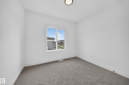 Wall-to-wall carpeting and white baseboards with a modern ceiling light fixture - 222 Black Stone Drive Drive, Leduc, AB - Indoor Photo Showing Other Room