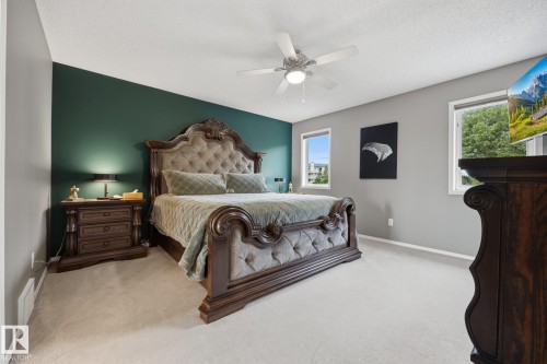 Recessed lighting, ceiling fan, and multiple windows - 15 Orchid Place, St. Albert, AB - Indoor Photo Showing Bedroom