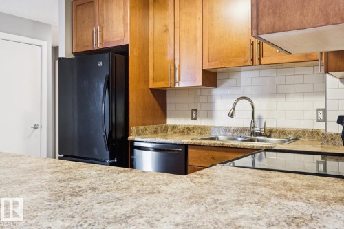 #408 9715 110 St Nw, Edmonton, AB - Indoor Photo Showing Kitchen With Double Sink