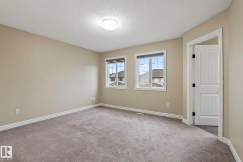 Neutral wall paint, ceiling-mounted light fixture, two windows with blinds, gray carpet, and white paneled door - 1209 30 Avenue Nw, Edmonton, AB - Indoor Photo Showing Other Room