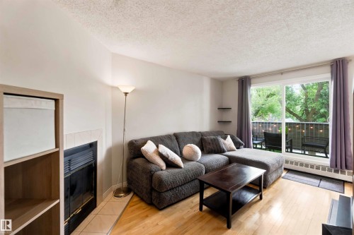 #201 10504 77 Av Nw, Edmonton, AB - Indoor Photo Showing Living Room With Fireplace