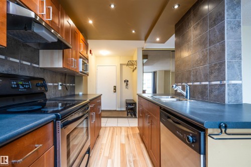 #1101 9909 110 St Nw, Edmonton, AB - Indoor Photo Showing Kitchen With Double Sink