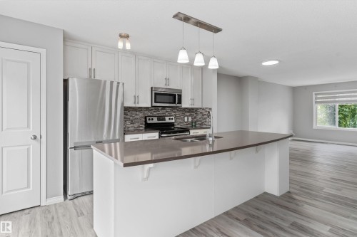 #98 4050 Savaryn Dr Sw, Edmonton, AB - Indoor Photo Showing Kitchen With Double Sink With Upgraded Kitchen