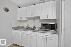 White cabinetry with gold-tone hardware, a stainless steel sink, and light-toned countertops - 