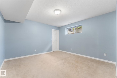 Recessed window with exterior greenery, neutral carpet flooring, white trim, and a flush-mount ceiling light - 8 Osborne Close, St. Albert, AB - Indoor Photo Showing Other Room