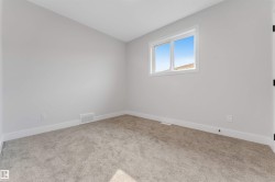 Neutral gray wall paint with white trim, light gray carpet, and a white-framed window - 