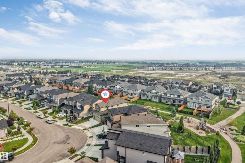 Aerial perspective showcasing a residential neighborhood with contemporary homes - 329 Balsam Link, Leduc, AB - Outdoor With View