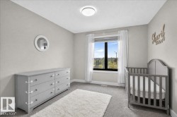 Neutral wall color, wall-to-wall carpeting, and a window with sheer curtains - 
