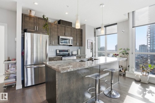 #1307 10238 103 St Nw, Edmonton, AB - Indoor Photo Showing Kitchen With Stainless Steel Kitchen With Upgraded Kitchen