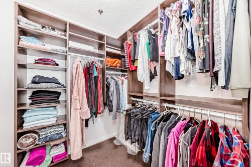 Custom closet system with multiple shelving units and hanging rods - #108 12028 103 Av Nw, Edmonton, AB 