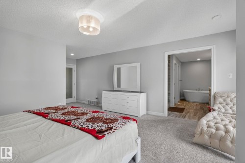 Plush grey carpeting, light grey wall paint, and a built-in overhead light fixture - 923 174St Sw, Edmonton, AB 