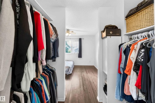 Walk-in closet with built-in shelving and hanging rods - #28 3645 145 Av Nw, Edmonton, AB - Indoor With Storage