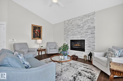 50 Heatherglen Drive, Spruce Grove, AB - Indoor Photo Showing Living Room With Fireplace