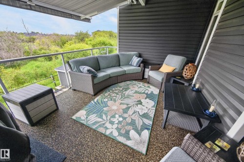 Covered deck off dining area - 91 Harvest Crescent, Ardrossan, AB - Outdoor With Deck Patio Veranda With Exterior