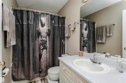 Single vanity with an integrated sink, polished chrome faucet, and storage cabinetry - 