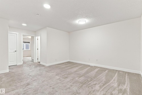 Light gray carpeting, recessed ceiling lighting, a flush mount ceiling light, white walls, and white trim throughout - 22019 82 Avenue Nw, Edmonton, AB - Indoor Photo Showing Other Room