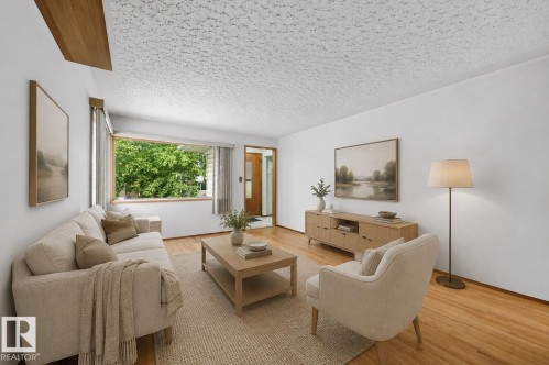 Virtually staged - 9251 91 Street Nw, Edmonton, AB - Indoor Photo Showing Living Room