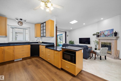 4717 25 Avenue Nw, Edmonton, AB - Indoor Photo Showing Kitchen With Fireplace With Double Sink