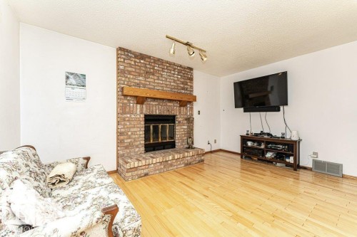 3303 42A Avenue Nw, Edmonton, AB - Indoor Photo Showing Living Room With Fireplace
