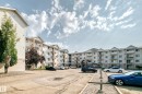 Multi-story residential complex featuring private balconies, individual window units, pitched roofs, and a central entry canopy - #214 245 Edwards Dr Sw, Edmonton, AB  - Outdoor With Balcony With Facade 