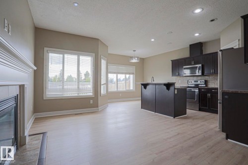 1456 33B Street Nw, Edmonton, AB - Indoor Photo Showing Kitchen With Fireplace With Upgraded Kitchen